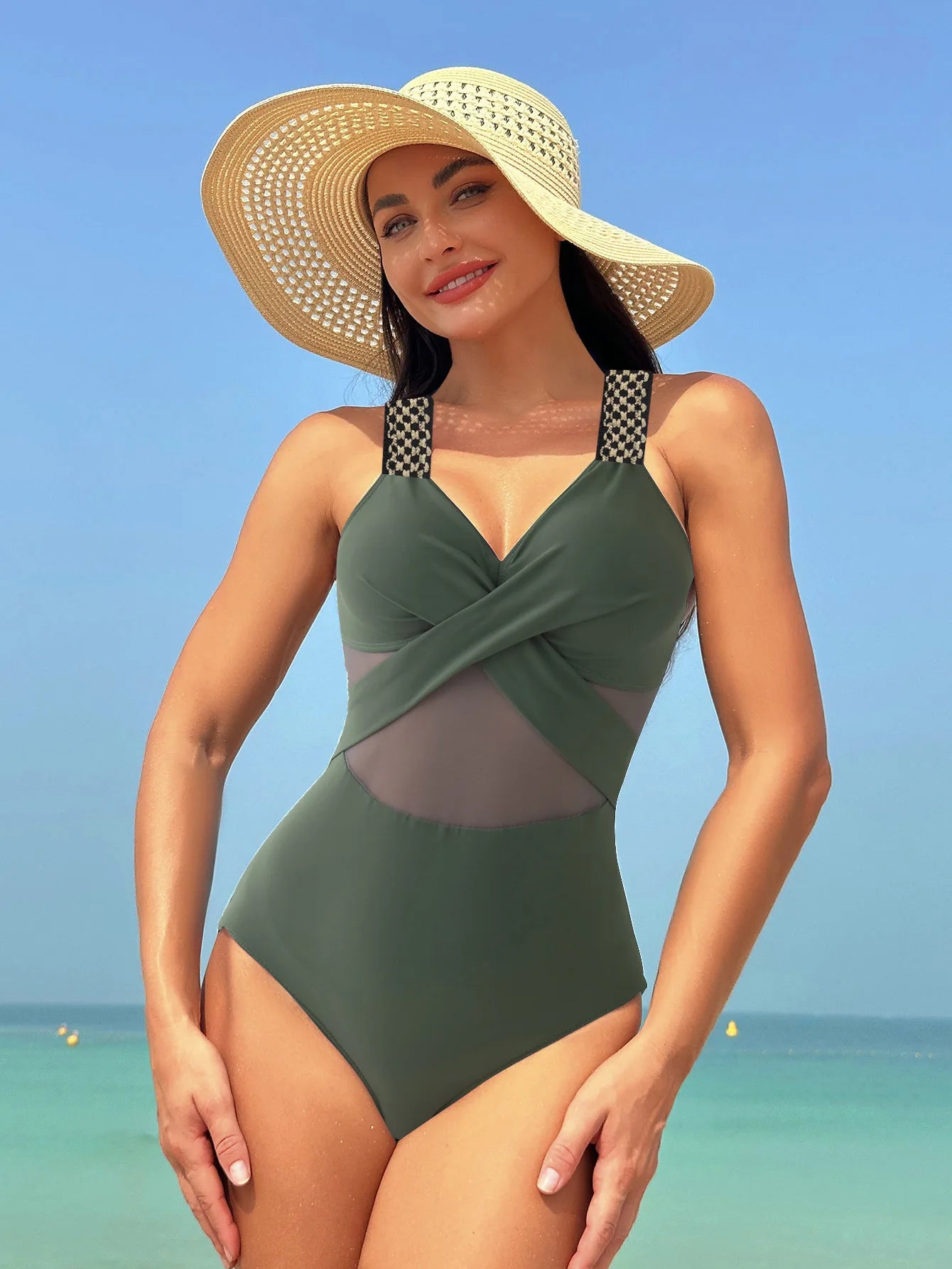 Sexy One Piece Swimsuit Women's Pure Color Mesh Bikini Swimsuit Summer New