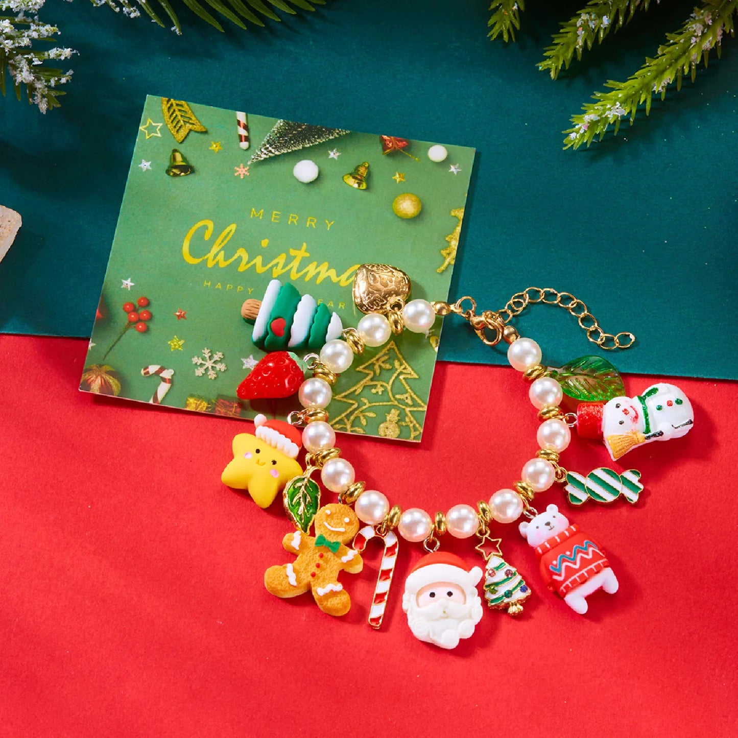 Handmade Christmas Tree Deer Bell Beads Bracelet for Women Charms Bracelet Girl Friendship Party Festival Jewelry Gifts