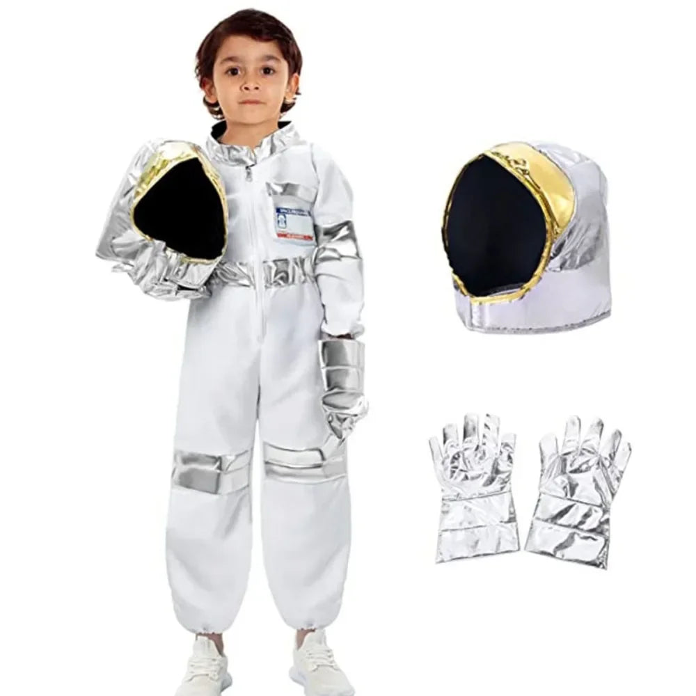 Children's Space Suit Cosplay Costume Astronaut Gloves Spaceman Kids Jumpsuit Holiday Halloween Party Gift Space Clothes