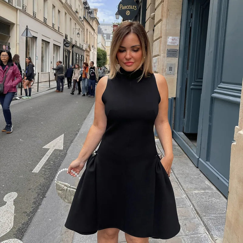 Vintage Brown Long Dress Women's Elegant Loose Diagonal Neck Black Metal Buckle Maxi Dresses Female 2025 Summer Evening Party