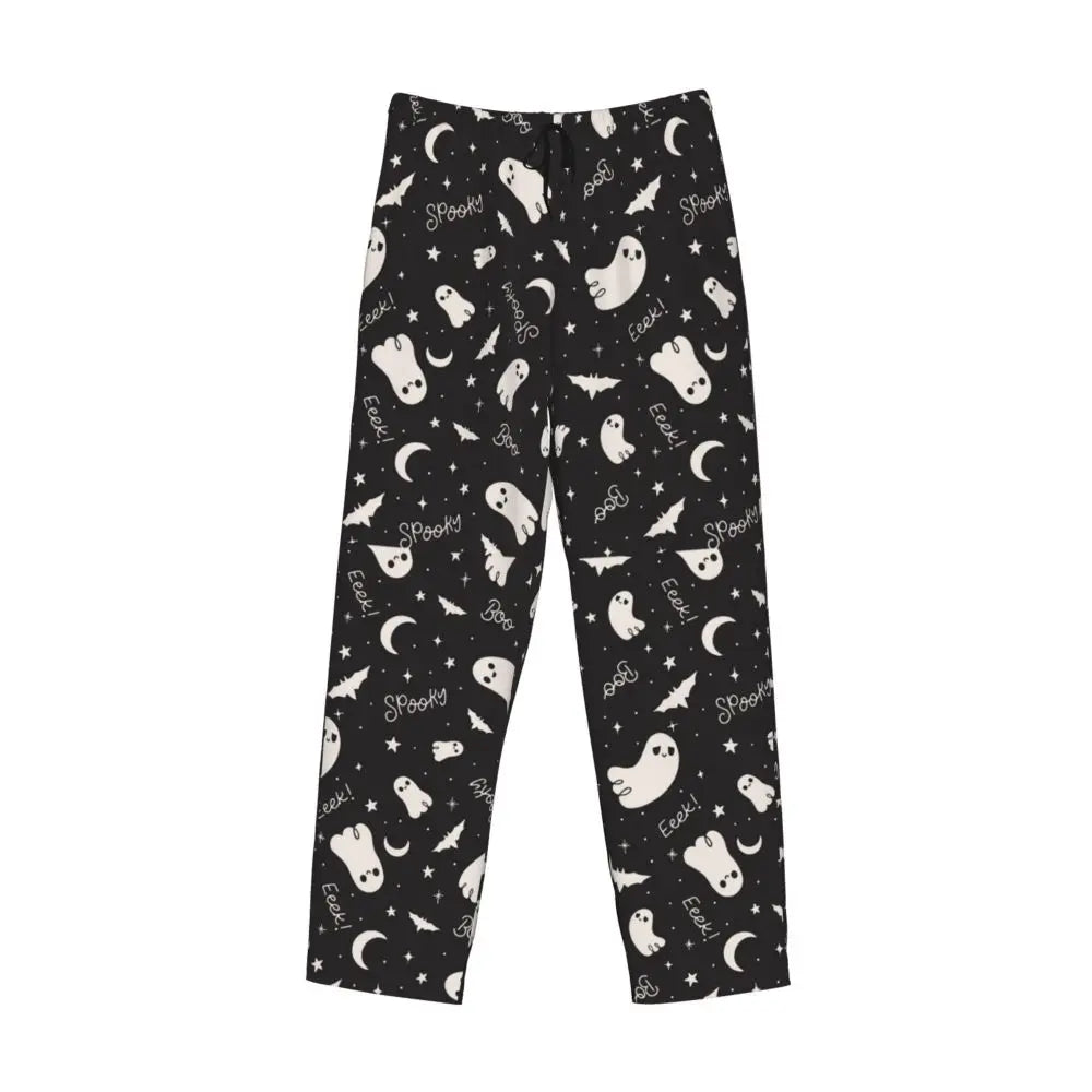 Custom Cute Spooky Halloween Bats Black And Purple Pajama Pants for Men Lounge Sleep Drawstring Sleepwear Bottoms with Pockets