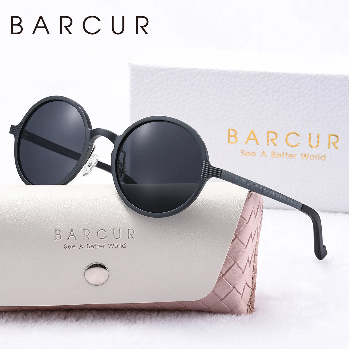 BARCUR Nostalgic Punk Women Polarized Sunglasses Retro Aluminum Magnesium Alloy Circular UV400 Men Sunglasses High end Brand Box