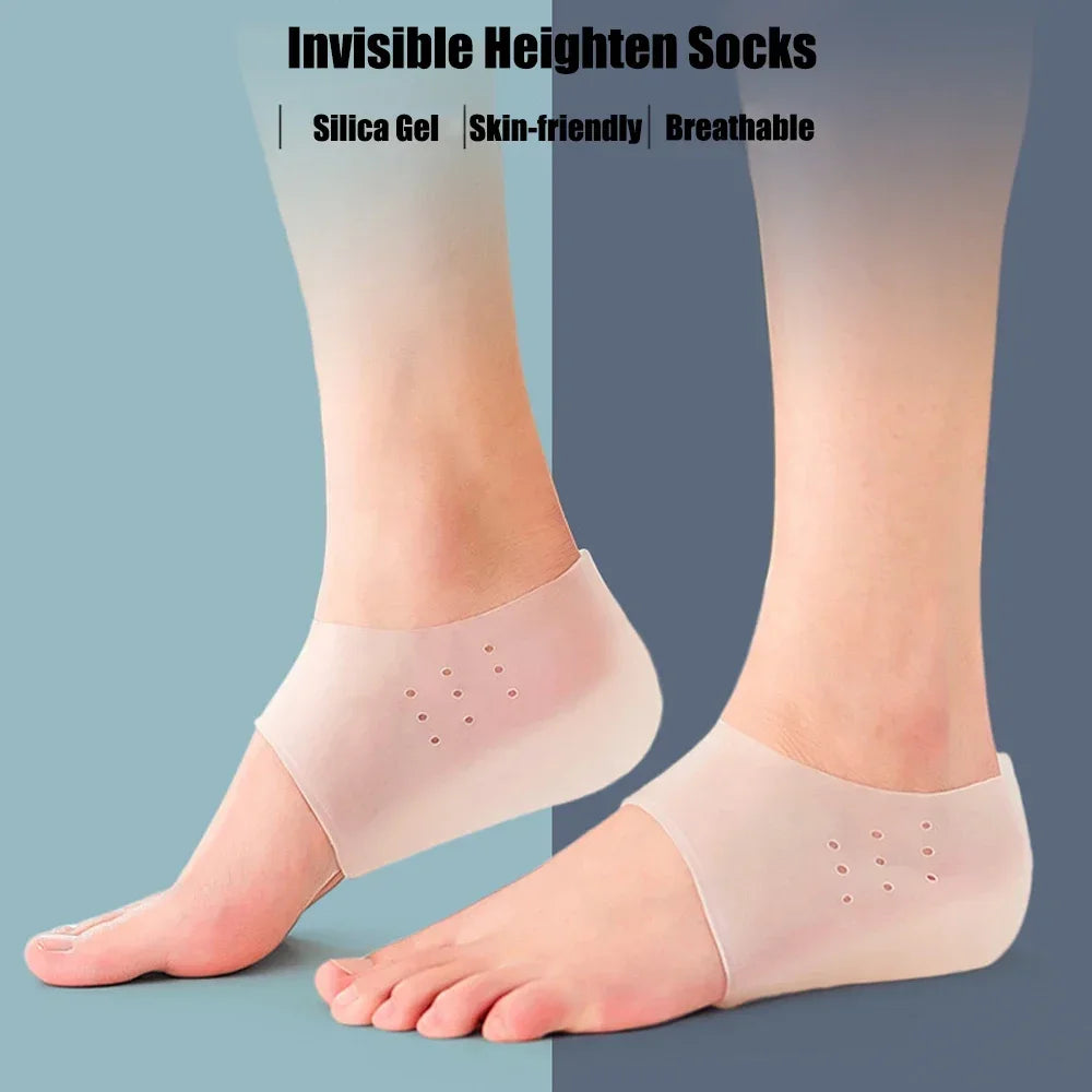 Unisex Invisible Height Increase 5CM Silicone Socks Gel Heel Pads Orthopedic Arch Support Heel Cushion Insoles Foot Massage Pad