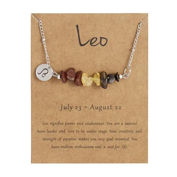 Stainless Steel 12 Zodiac Signs Constellation Charm Natural Crushed Stone Beaded Necklace for Men Women Couples Choker Virgo