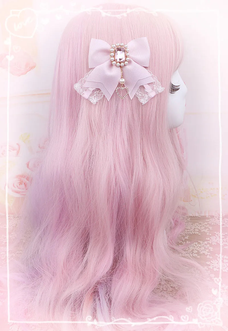 Japanese Sweet Cute Handmade Rhinestone Bow Hairpin Pearl Lace Hairclips Lolita Women Girls Side Clip Bag Pendant Handbag Charms