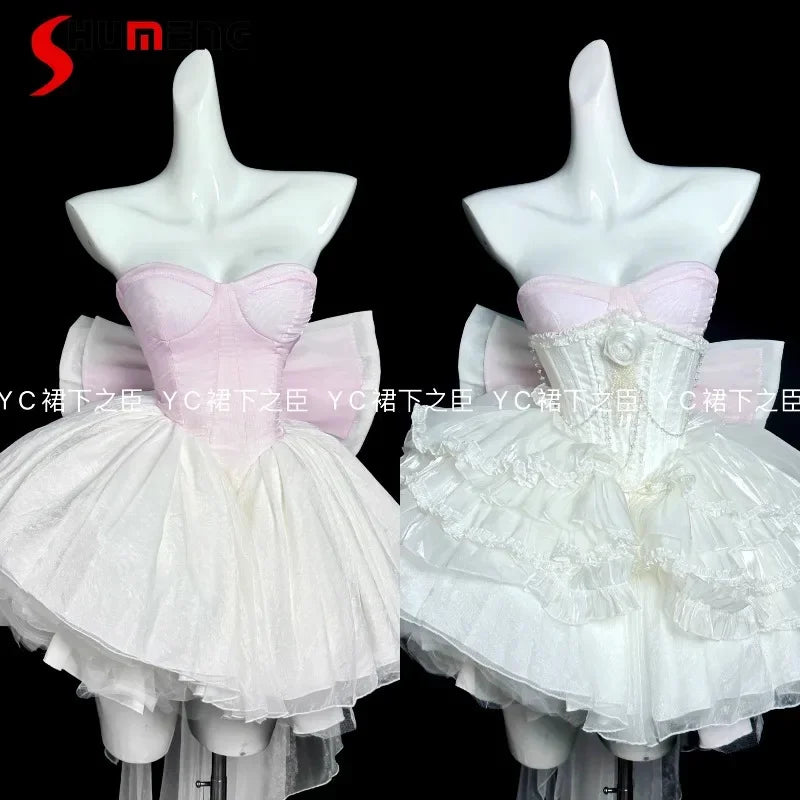 Tube Top Dress Sweet Japanese Lolita Heavy Industry Birthday Dresses Waist Thin Bow Trailing Fluffy Princess Vestidos For Women