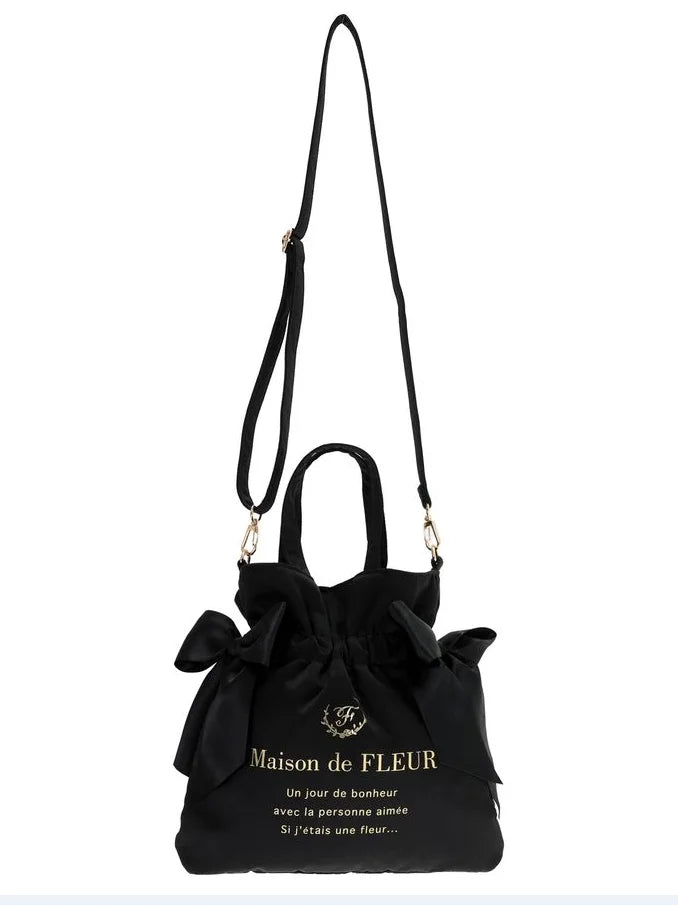 Japanese New Satin Double Bow Portable Shoulder Crossbody Women Bags with Long Shoulder Straps Sweet Letters Tote Bags