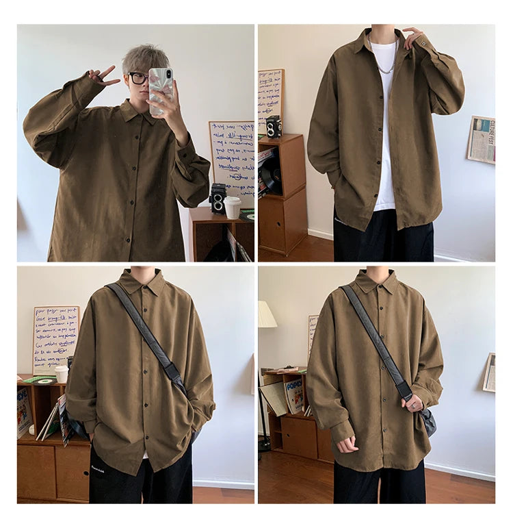 Shirt Men Solid Long Sleeved Shirt For Men Korean Fashion Shirts Baggy Business Casual Single Breasted Shirt Harajuku Oversized