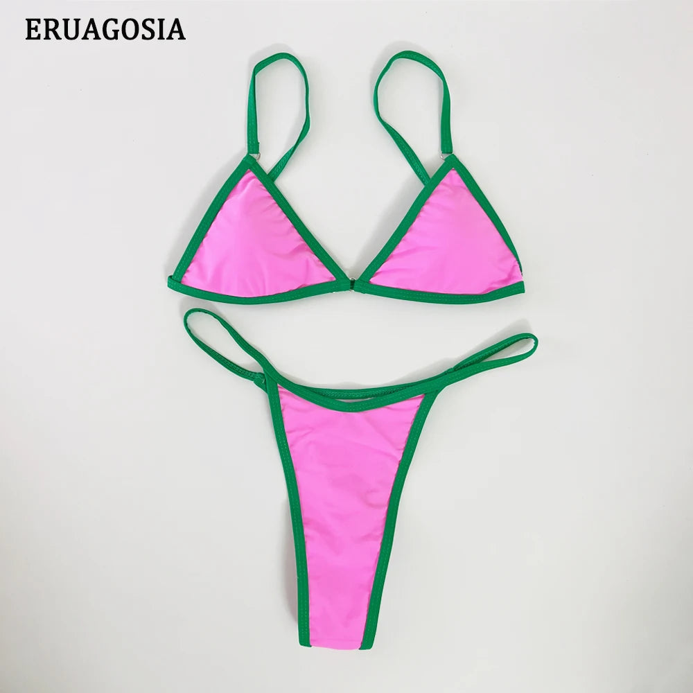 Sexy Bikini Women Swimsuit 2025 New Swimwear Bathing Suit Female Beachwear Micro Thong Bikinis Set 2 Piece Color block Swim Suit