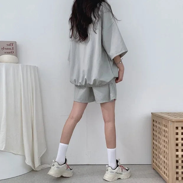 Korean Style Women's Summer Casual Sports Sun Protection Suit Two-Piece Set Workwear Jacket Shorts Polyester Fiber