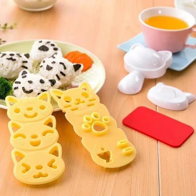 1 Set Lovely  Smile Cat Sushi Rice Mold Decor Cutter Sandwich Creative DIY Tool Rice Ball Christmas Tree Halloween Pumpkin Molds