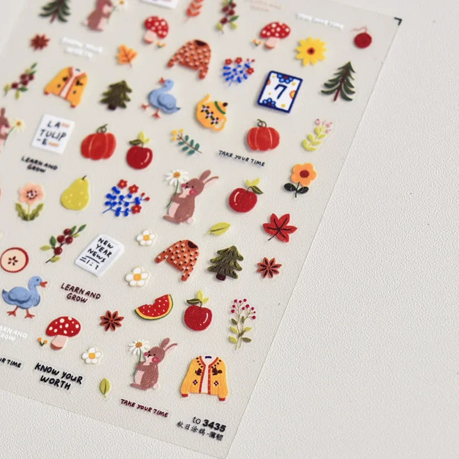 Classic Red Maple Leaves Golden Ginkgo Autumn Harvest 5D Nail Art Sticker Cute Pumpkins Ladybug Mushrooms Adhesive Manicure Deca