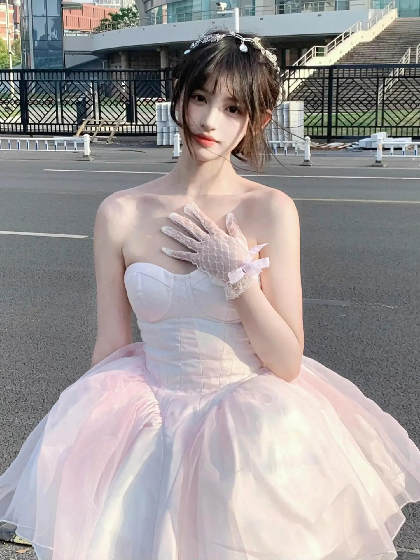 French Style Flower Wedding Dress Lolita Sweet Girl Women Fairy Tube Top Sling Dress with Long Cardigan Birthday Princess Dress