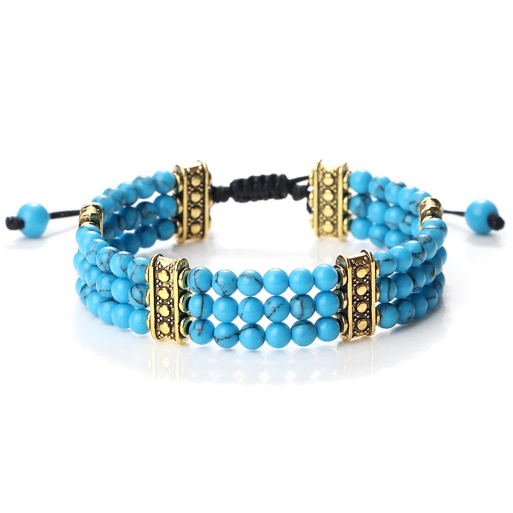 Natural Stone Beads Bracelet 4mm Malachite Black Lava Yoga Energy Hot Couple For Women Men Jewelry Braided Rope Knot Bangle Gift