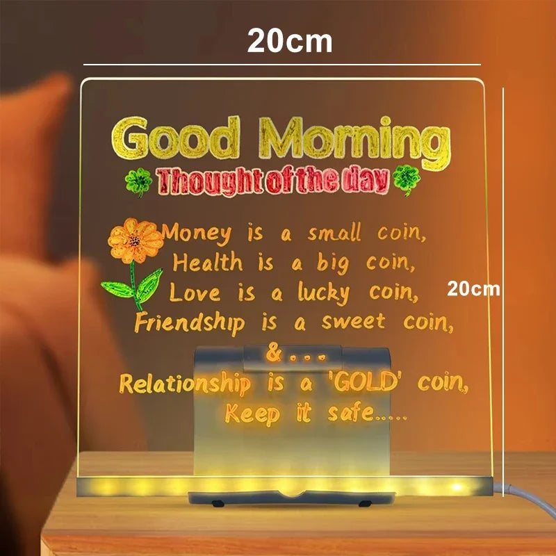 LED Message Board DIY Graffiti Drawing Boards Warm Light USB Plug in Acrylic Kid Painting Board Birthday Christmas Gift Children