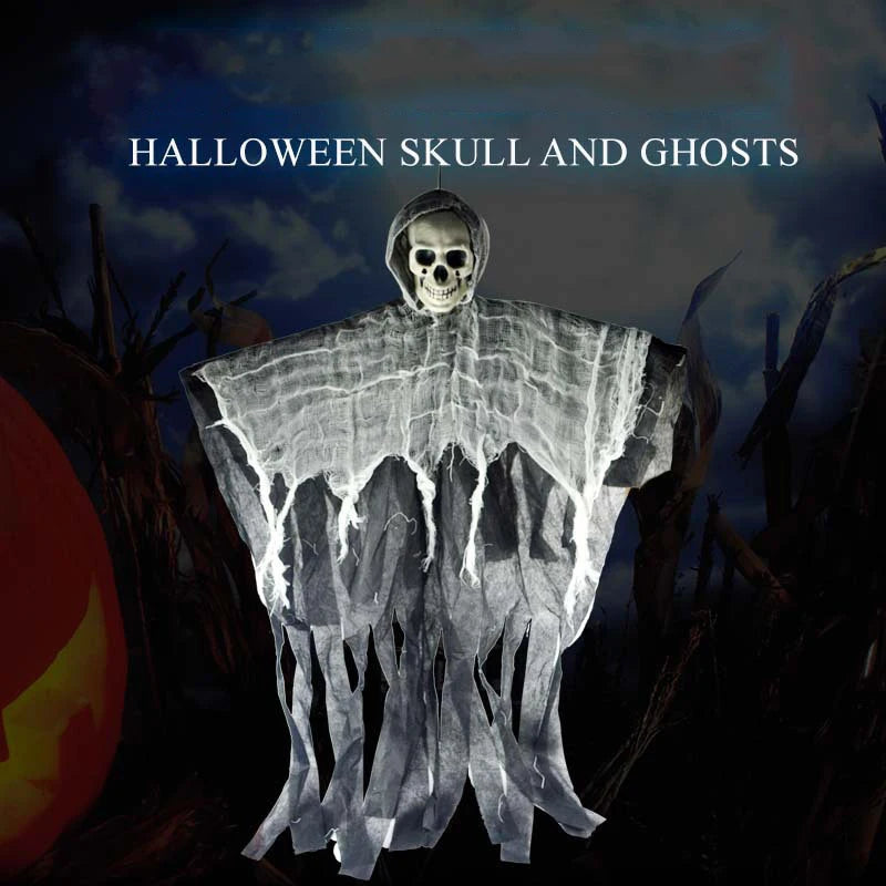 1pc Halloween Celebration Theme Terrifying Skull Gauze Pendant Prop Haunted House Home Courtyard Door Party Decoration Supplies