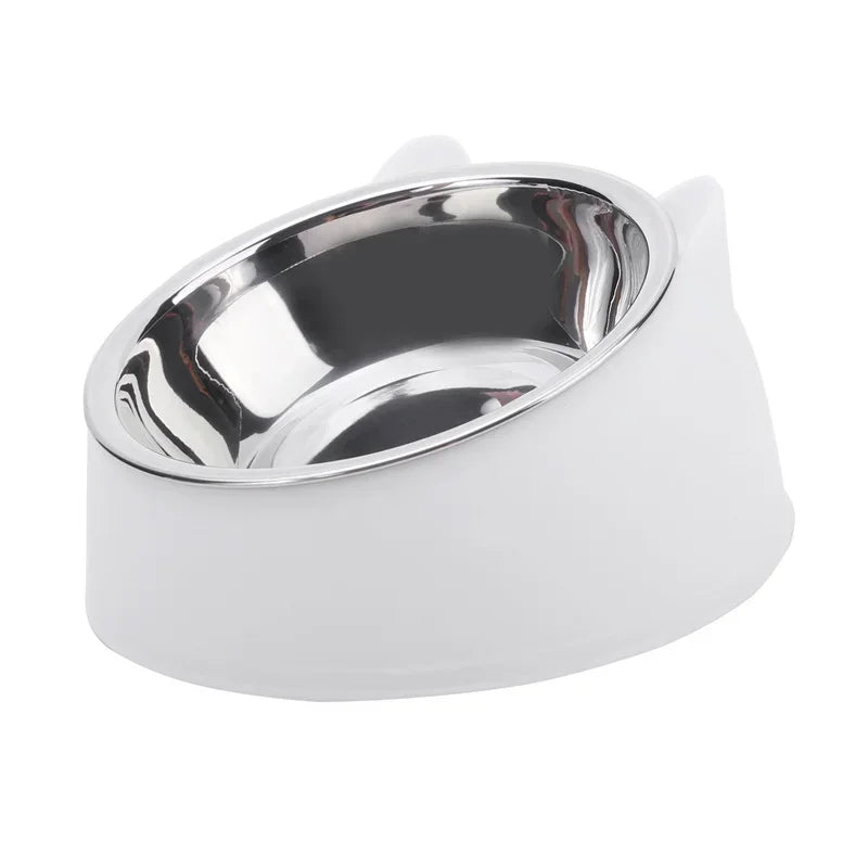 Stainless Steel Tilted Cat Food Bowl Cat Ears Design Slanted Mouth Feeder Pet Food Water Supplies Feeders Dog Bowl Cat Supplies