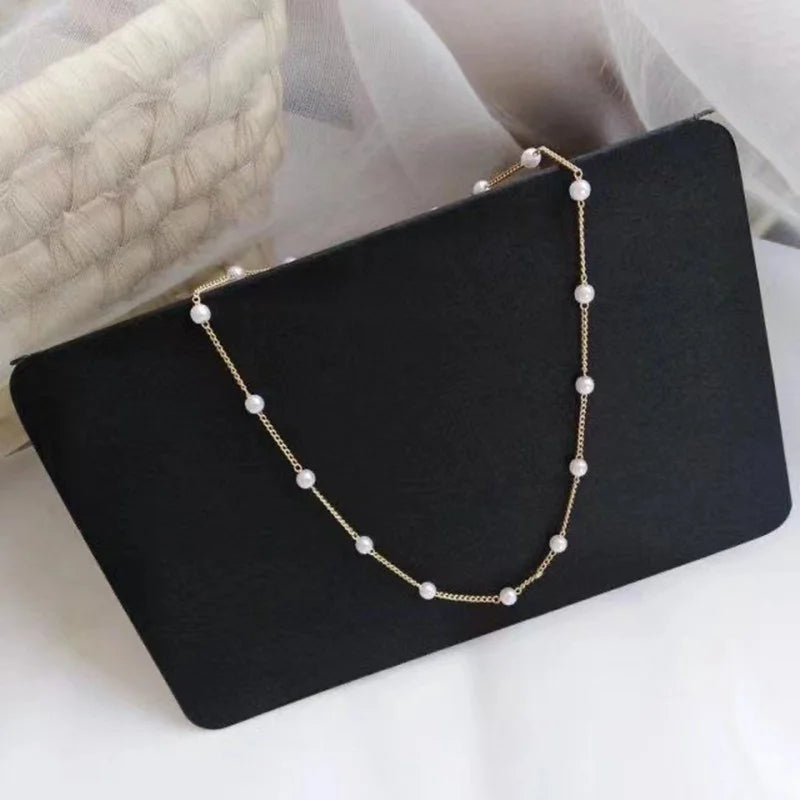 Fashion Imitation Pearl Rhinestone Necklace Stainless Steel Extra Long Drawstring Snake Tassel Metal Chain Women's Jewelry Gifts