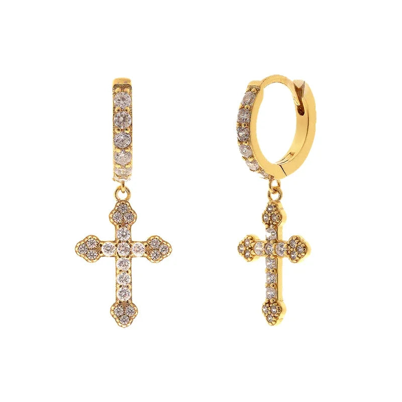 925 Sterling Silver Minimalist Jesus Cross Pendant Earrings Gold/Silver  Hoop Earrings Fashion Wedding Party Earrings Jewelry