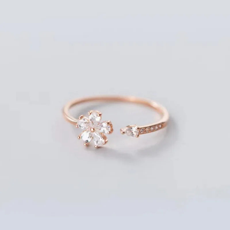 Vintage Rose Flower Rings For Women Korean Style Adjustable  Sakura Princess Finger Ring Bride Wedding Engagement Party Jewelry
