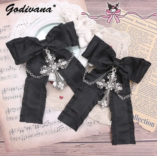 Handmade Beads Hair Clips for Women Rhinestone Cross Chain Bow Hairclips Sweet Cute Rojita Girl Hair Accessories Side Clips