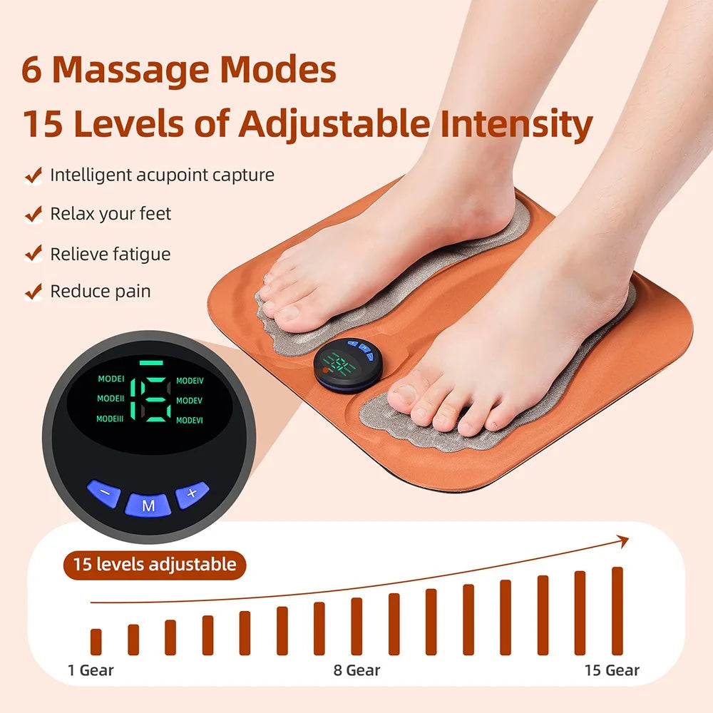 EMS Foot Massager 6 Modes 15 Gear Strength Intelligent Acupoint Capture Improve Blood Circulation Feet Acupoints Massage Mat