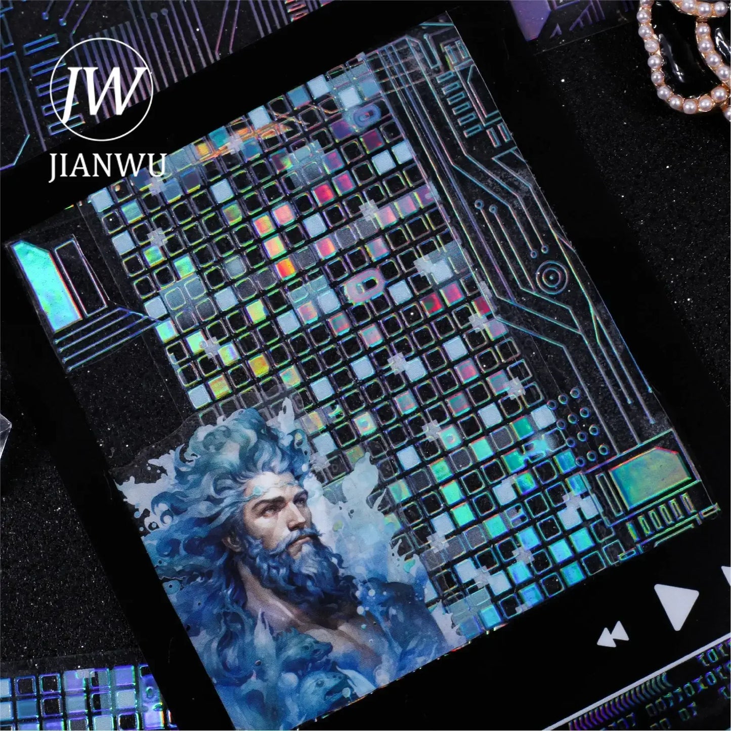 JIANWU 50mm*200cm Punk Circuit Series Vintage Laser Material Collage Landscaping PET Tape Creative DIY Journal Stationery