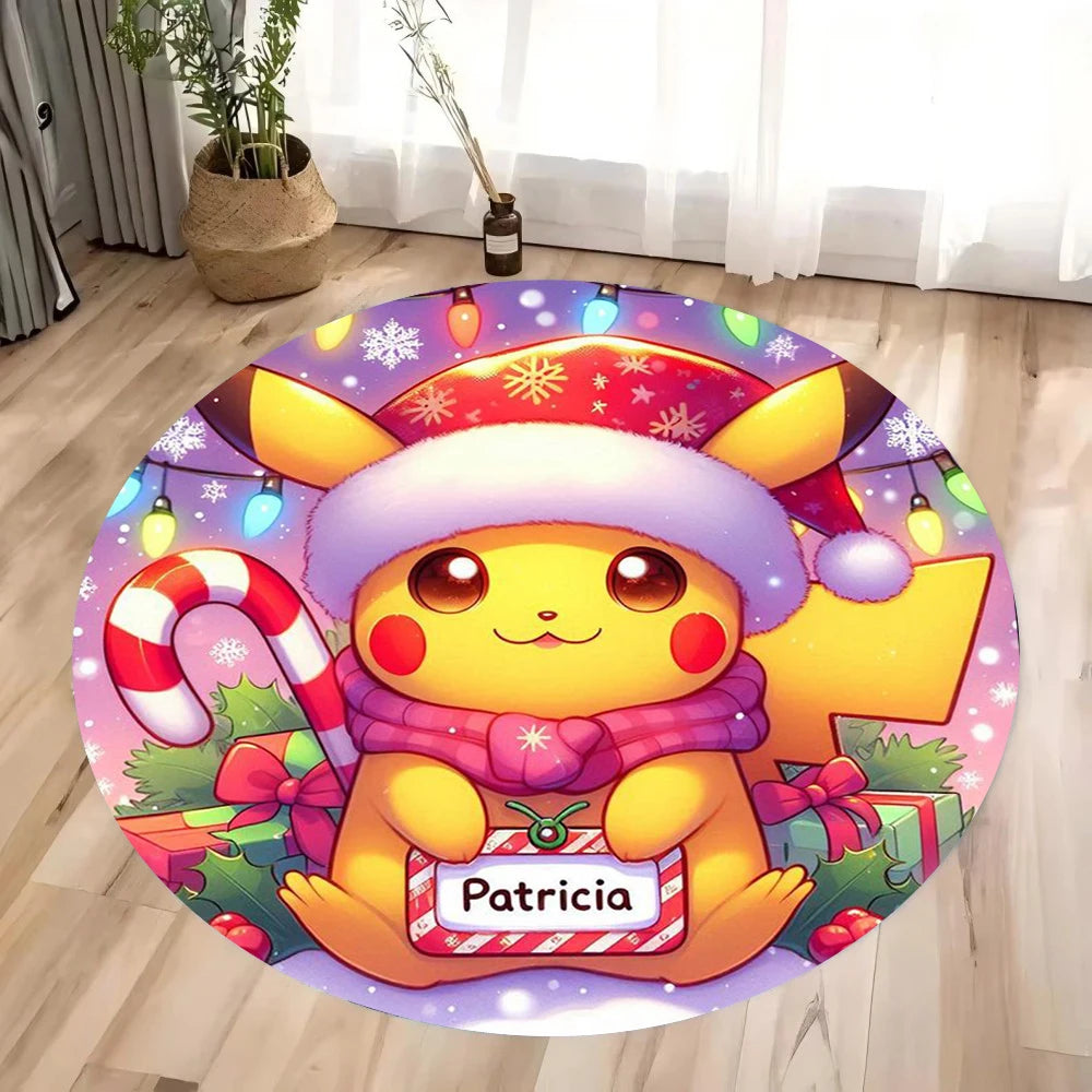 MINISO Christmas Themed Pikachu Circular Carpet Kawaii Rug Children's Anti Slip Mat Christmas Decoration Christmas Gift