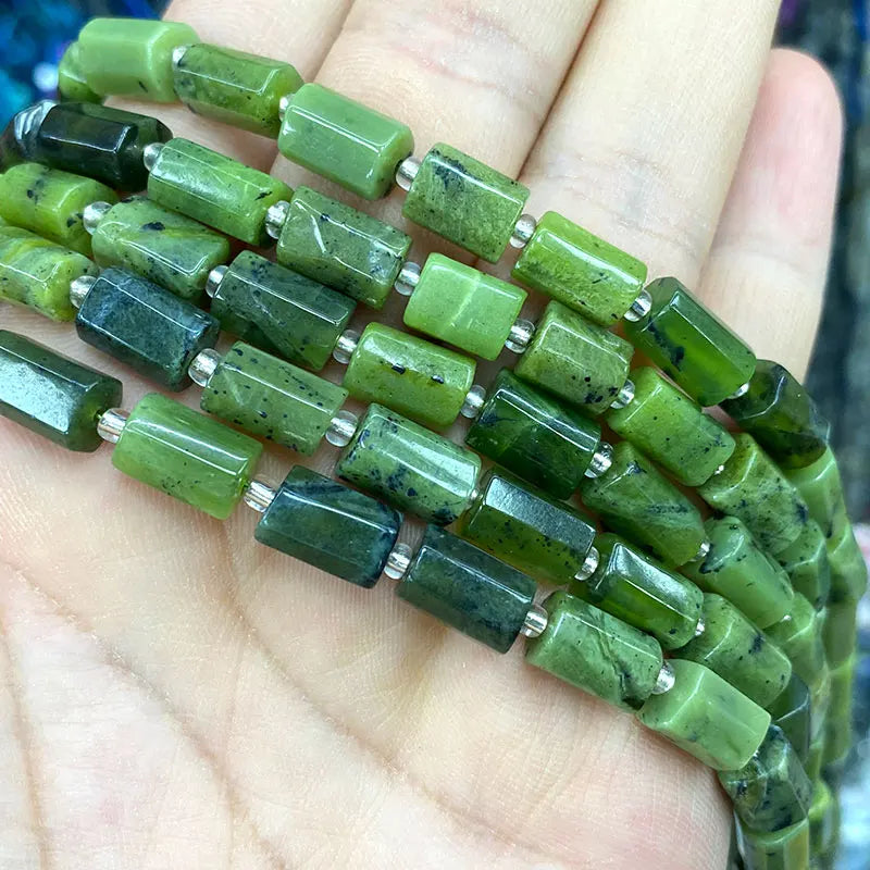 Natural Tourmaline Apatite Emerald Agates Amethysts Jades Cylinder Stone Spacer Beads for Jewelry Making DIY Bracelet 7.5inch