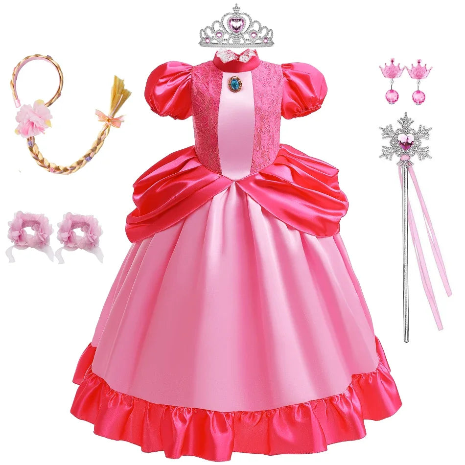 Peach Dress For Girls Cosplay Dress Up Princess Costume Halloween Game Role Play 4 6 8 10 Yrs Kid