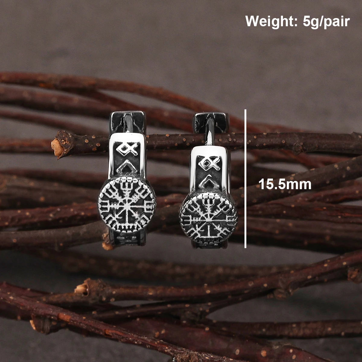 Vintage Viking Vegvísir Hoop Earrings Men Women Tiny Circle Ear Jewelry Stainless Steel Rune Scandinavian Earring Gift