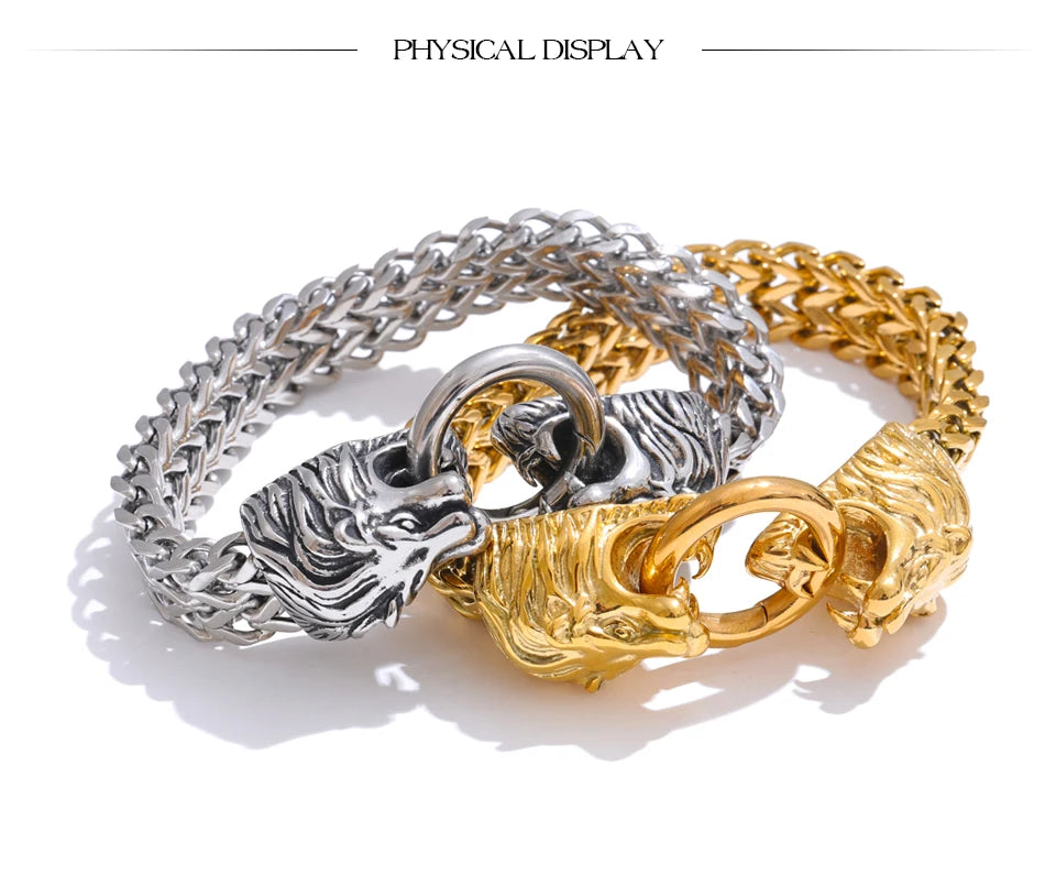 Yhpup Exaggerated Lion Cuban Chain Thick Bracelet Bangle Men Texture Stainless Steel 18K Gold PVD Plated Personalized Jewelry
