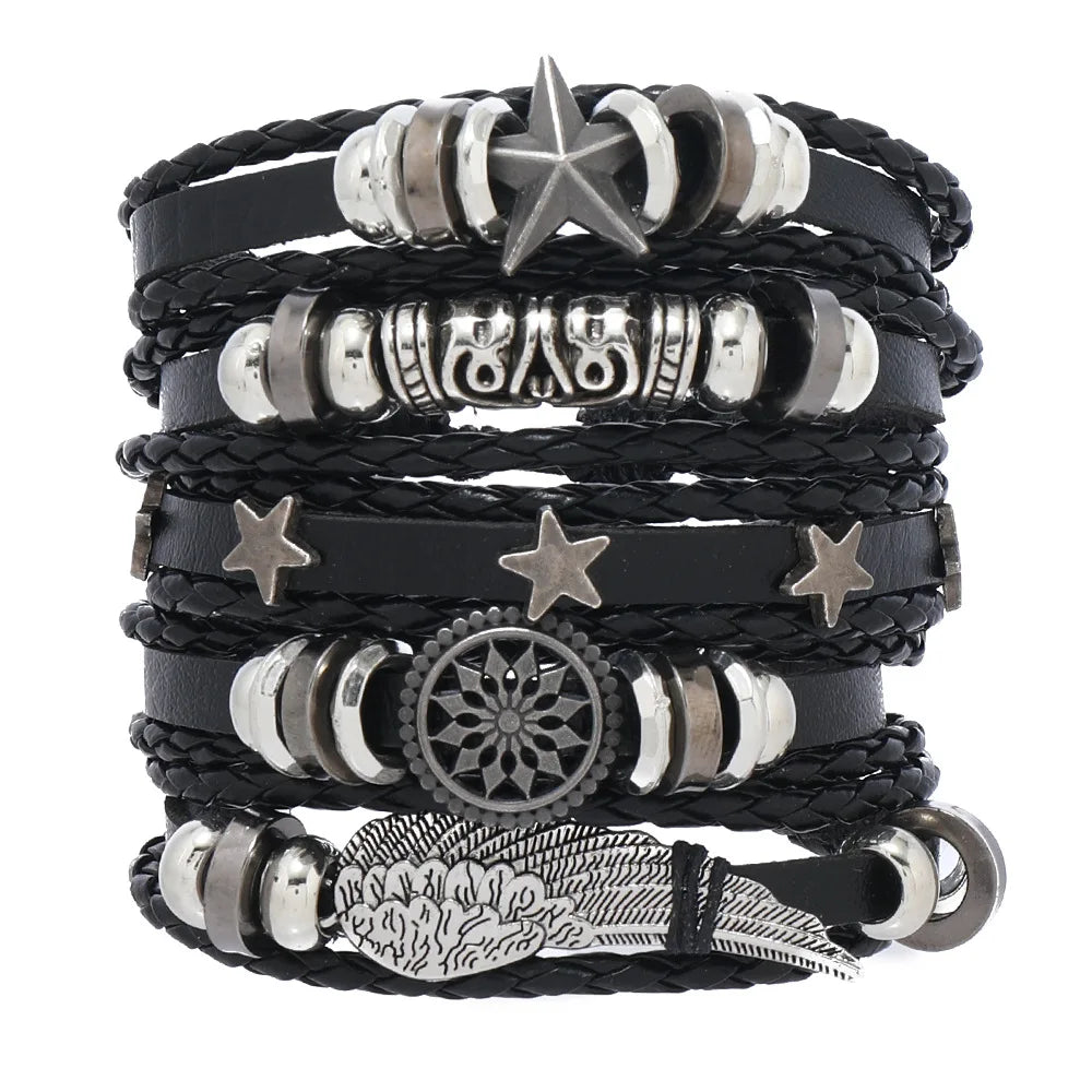 Bracelet for Men Fashion Pop Pentagram Beaded DIY Bracelet Set Stud Accessories Men's Punk Street Bracelet Retro Charm Bracelet