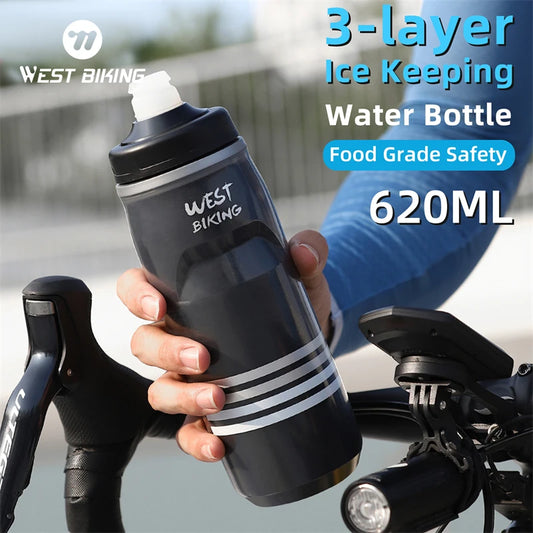 WEST BIKING 620ML Bicycle Bottle MTB Road Bike Water Bottle Outdoor Sports Plastic Drink Cycling Cold Insulation Water Bottle