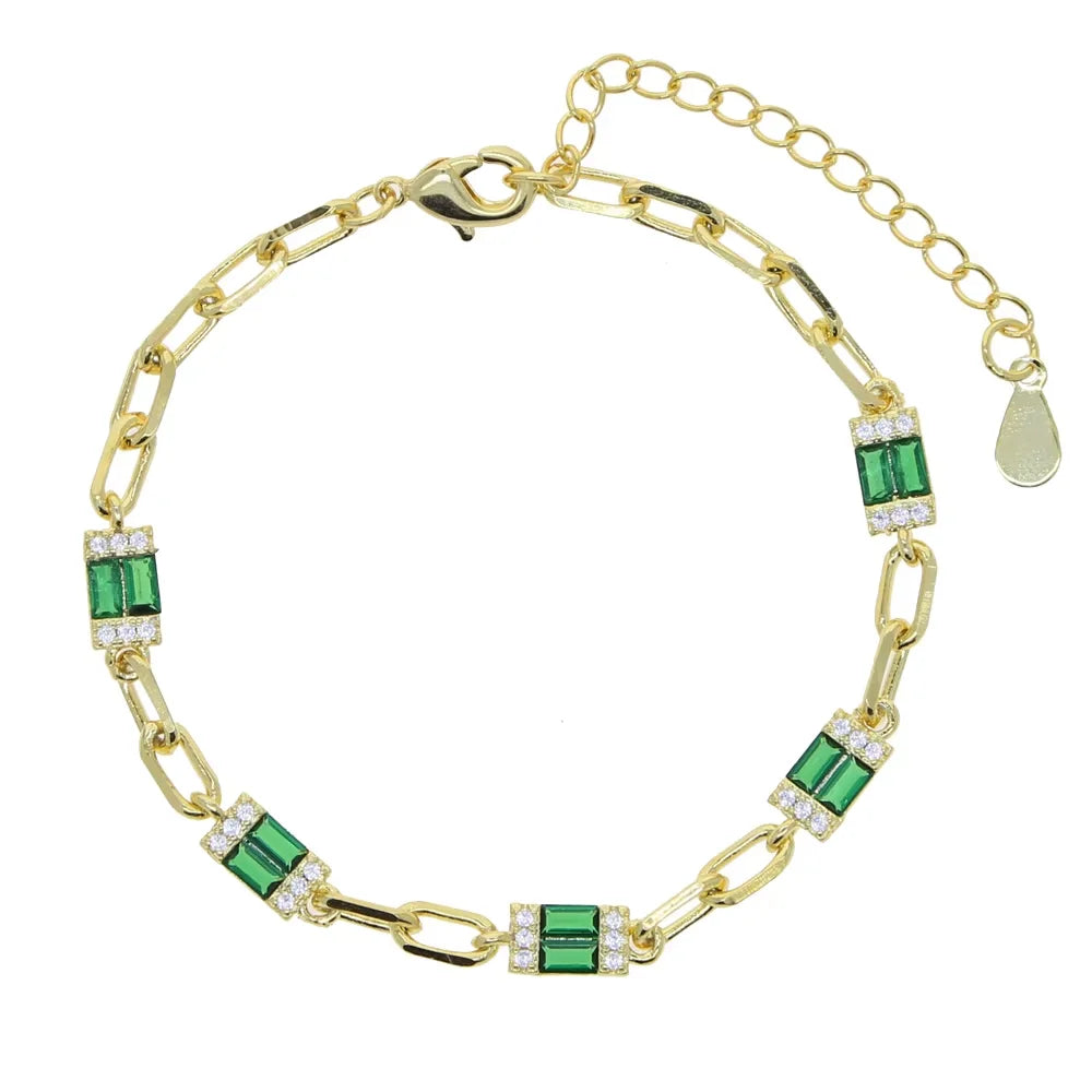 White Rainbow Cz Paved Link Cuban Chain Bracelet For Women Miami Boho Style Thick Gold Color Charm Bracelet Fashion Jewelry