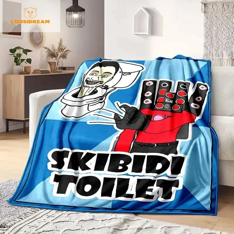 Skibidi Toilet Funny Flannel Blanket Flannel Warm Blanket Adults 3D Printed Coverlet Man Cave Sofa Camping Decor Christmas Gift
