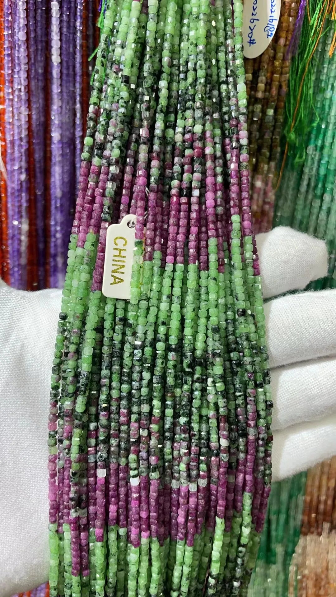 Natural Rainbow Tourmaline Cube Faceted 2.5X2.5mm Length38.5cm