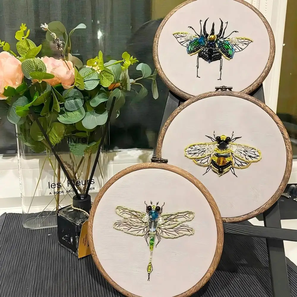 Insect Bead Embroidery DIY Craft Kit Cartoon Cross Stitch Insect Series Bead Embroidery Engraved Insect Pattern Set
