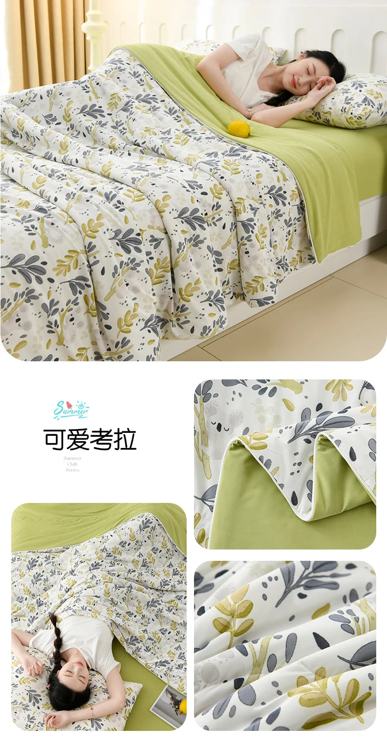 New Prints Cooling Blanket for Bed Silky Lightweight Summer Quilt Double Side Cold & Cooling Fabric Duvet Comforter Ice Silk