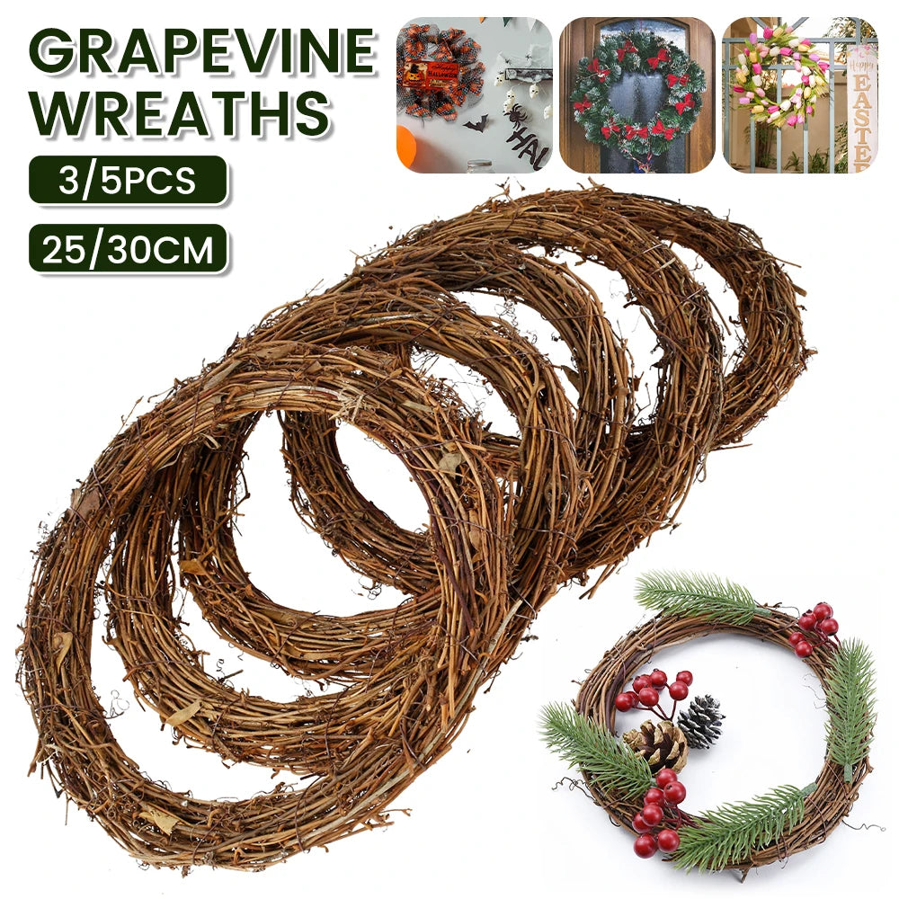 3/5Pcs Round Natural Rattan Wreath Stem Branch Ring Garland Wedding Birthday Party Decor Supplies Christmas Gift 15//20/25/35cm