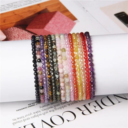 4MM Natural Stone Tourmaline Bracelets For Women Men Crystal Faceted Beaded Bracelet Healing Reiki Handmade Exquisite Jewelry