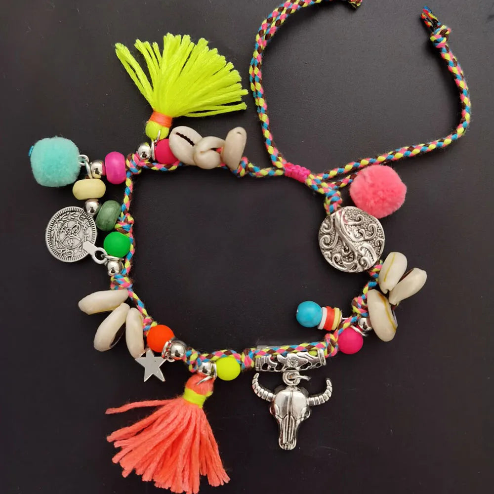 Bohemian Ethnic rainbow Beads Long Necklace Jewelry for Women necklace colorful Handmade Tassel pendant female dress