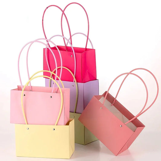 10pcs Christmas Gift Flower Kraft Paper Handbag Flower Arrangement Portable Box Rectangular Trapezoidal Flower Handheld Gift Box