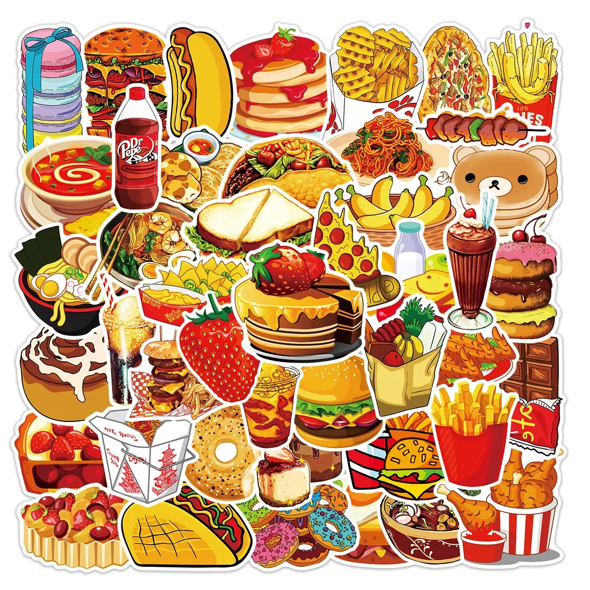 10/25/50pcs Bread Food Stickers Graffiti Decals for Fridge Water Bottle Luggage Pad Phone Bike Car Motorcycle Scrapbook Home