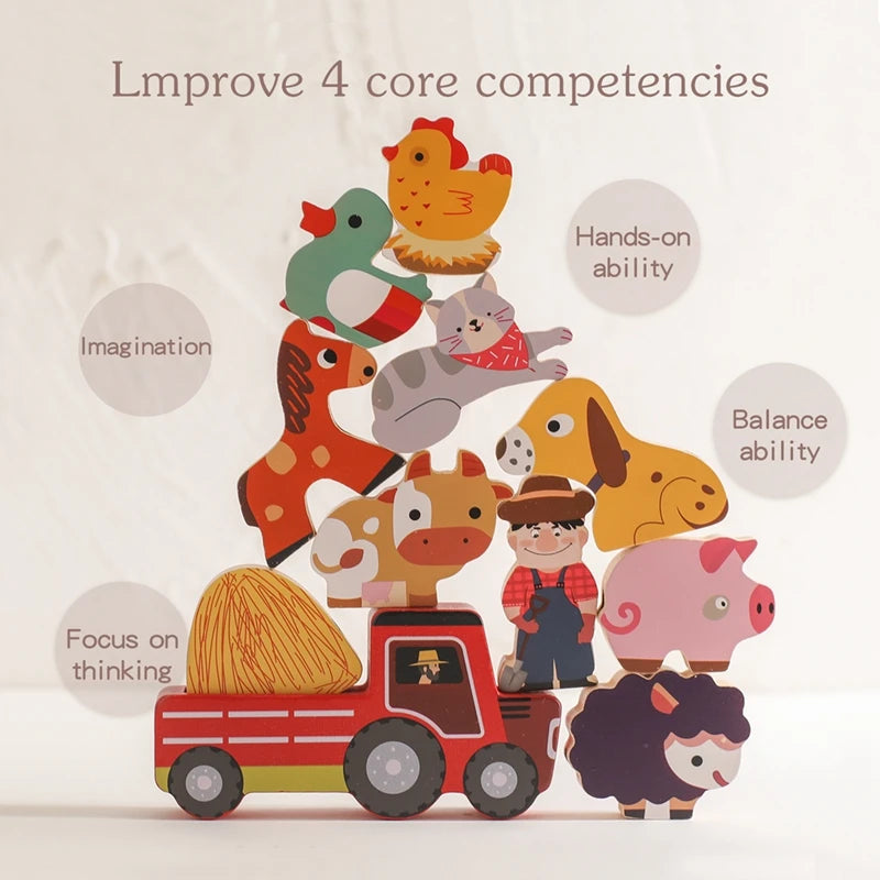 Children Montessori Wooden Toys Dinosaur Car Animal Park Barn Toy Wooden Stacking Game Kid Educational Toy Christmas Gift