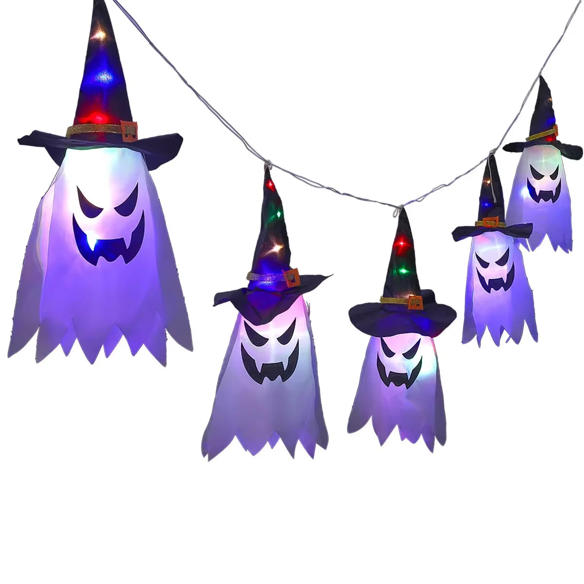 Halloween Courtyard Decorations LED Flashing Wizard Hat Lights Hanging Ghost Halloween Party Decorations Home Bars Horror Props