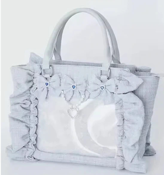 Japanese Style Mine Ita Bag Ruffled Lace Women Girls Rhienstone Pearl Bowknot Square Tote Shoulder Portable Bolso Handbags