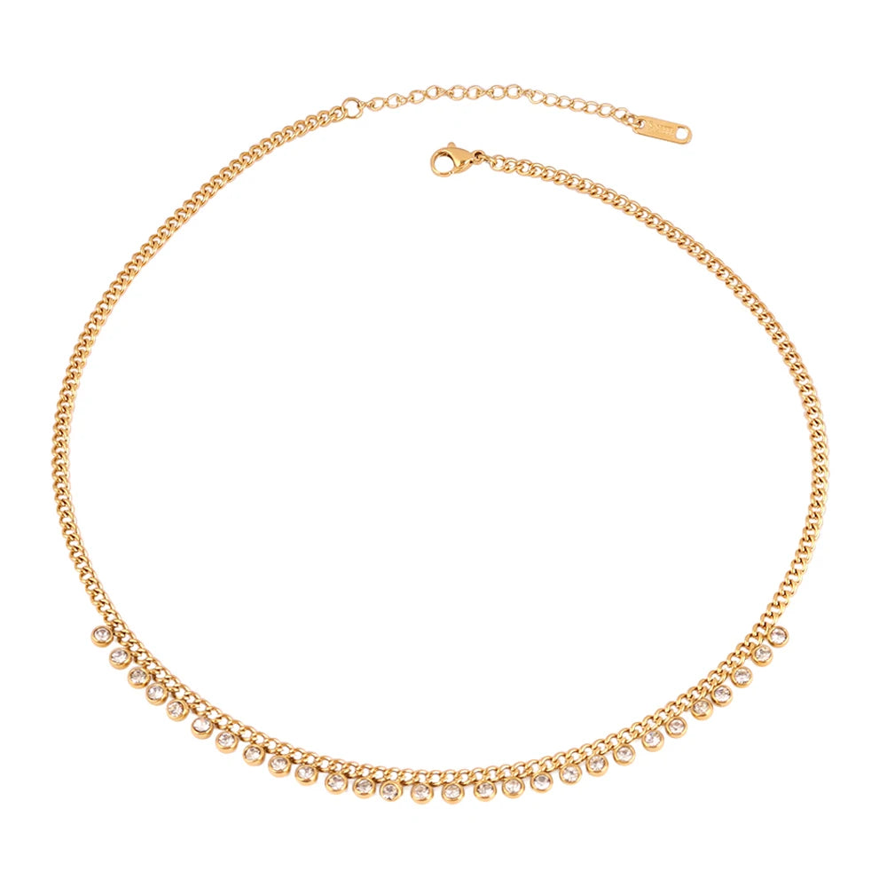 Trendy Stainless Steel Necklace For Women Gold Silver Color Round Geometric Pendant Necklace Choker Snake Chain Necklace Jewelry