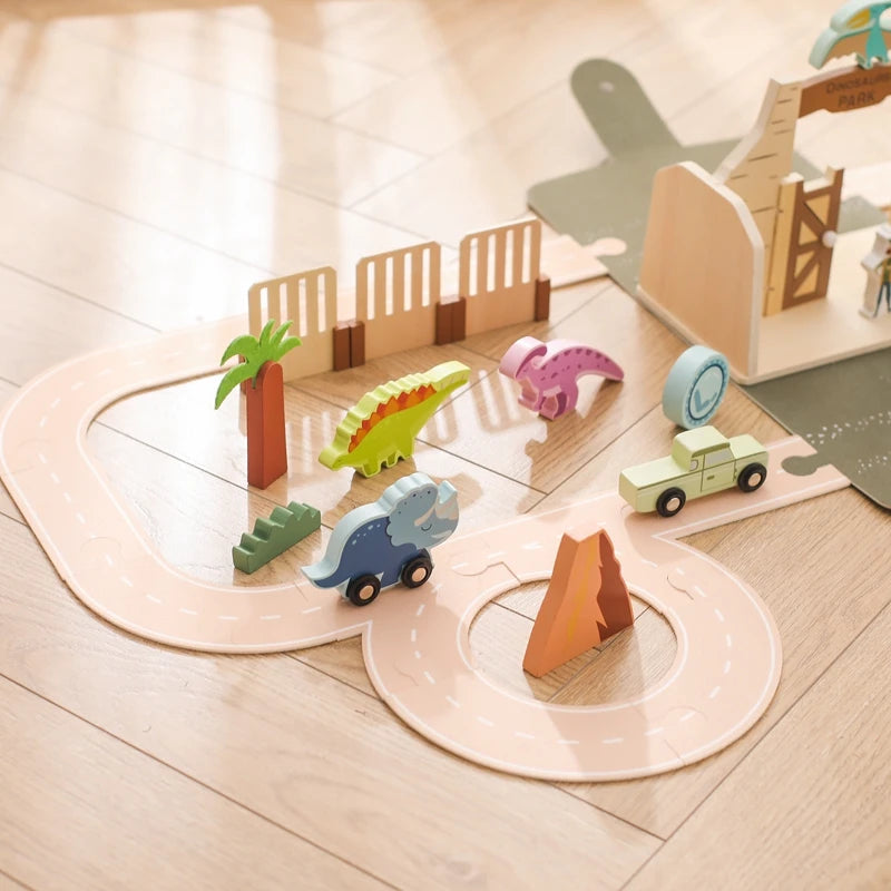 Children Montessori Wooden Toys Dinosaur Car Animal Park Barn Toy Wooden Stacking Game Kid Educational Toy Christmas Gift