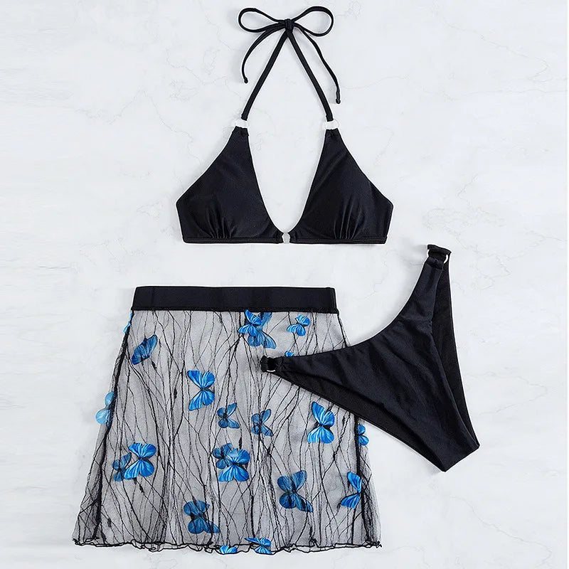 2025 3Pack Bikinis Beach Skirt Tunics for Beach Cover up Swimwear Crossed Back Swimsuit Mesh Bathing Suit Summer